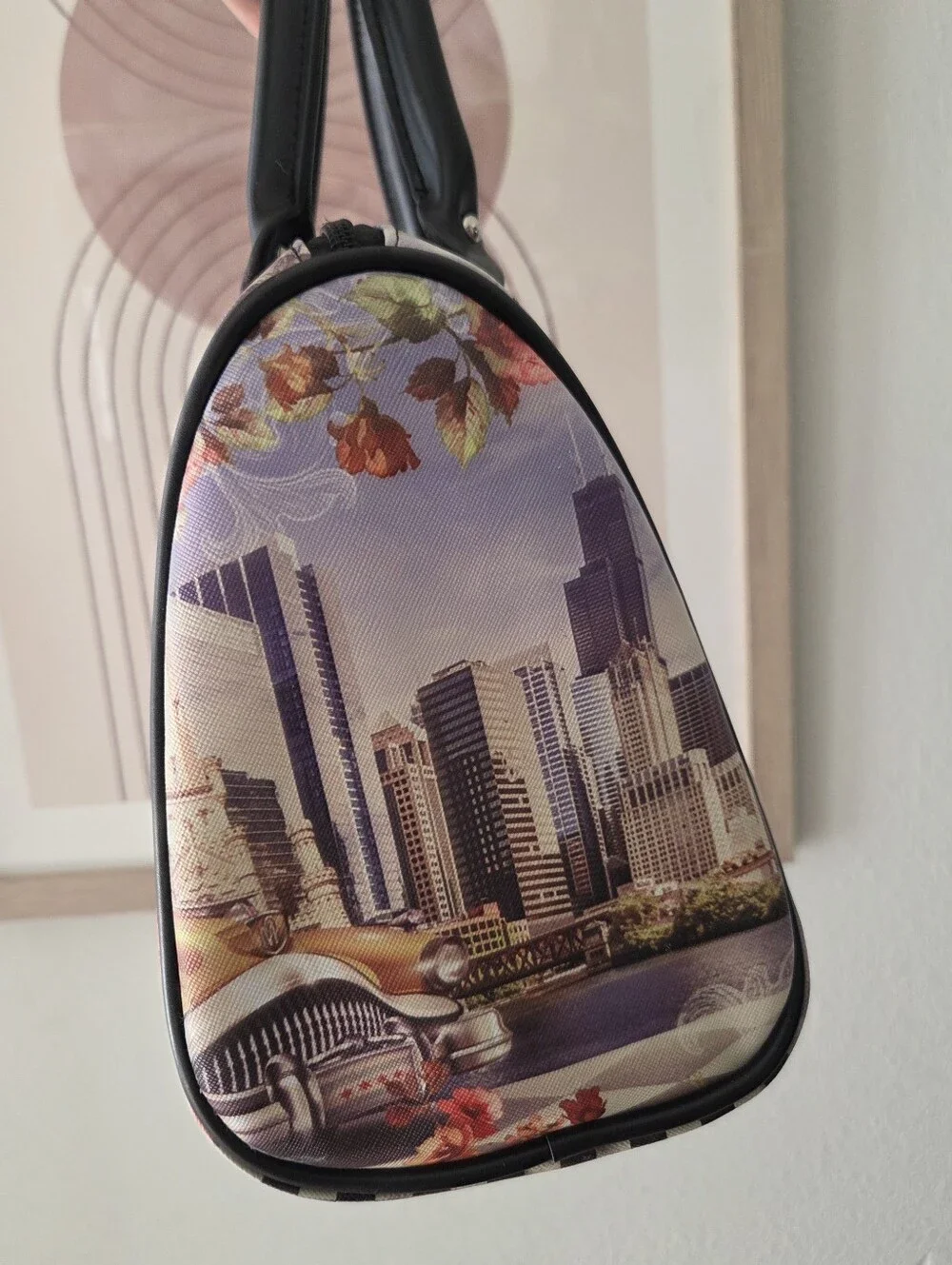 Robin Ruth Chicago City Skyline Print Satchel Duffle Multi-Color Womens